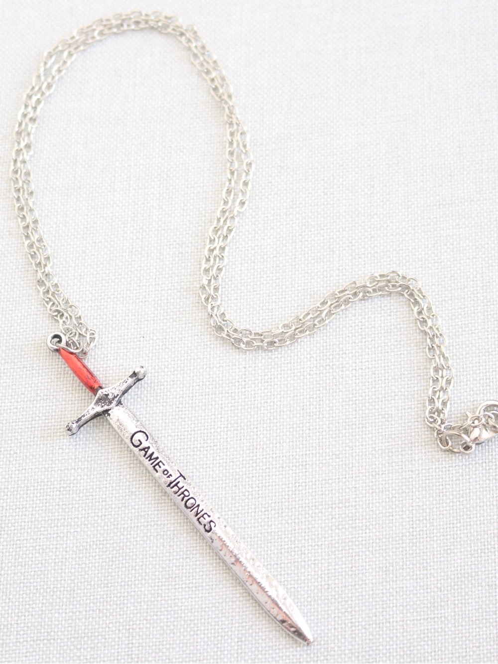 NEW Boutique Game of Thrones Sword Silver and Red Oathkeeper Pendant Necklace